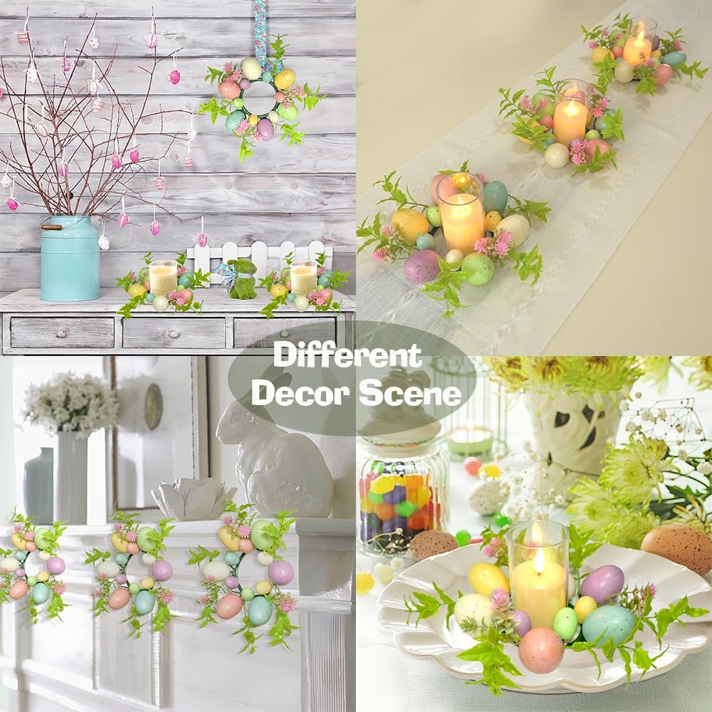 Spring Wreaths by 3Pcs | Easter Egg Candle Holder Rings - 9" Mini Pastel Decorations for Home & Table Centerpieces