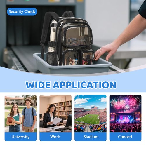 QIXIHU Clear Backpack for School, Heavy Duty Transparent Bookbag, See Through Backpacks for Stadium Event, Backpack for Boys, Kids Clear Bag for College Work Travel Sport Festival Security Check
