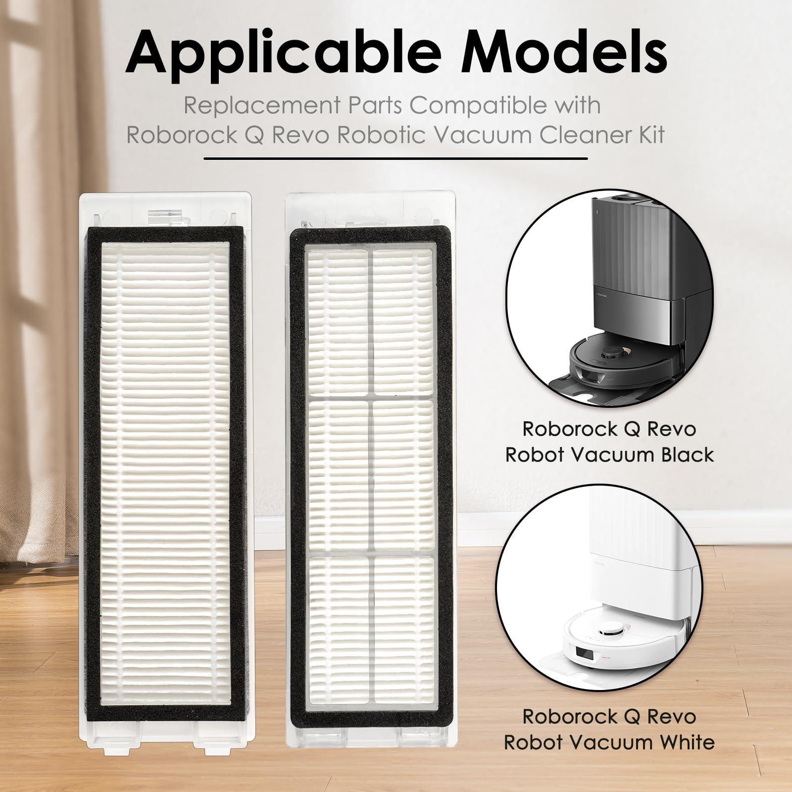 (3 Pack) Q Revo Replacement HEPA Filters Compatible With Roborock Q Revo Robot Vacuum, Filter Kit, Replacement Parts, Filters Accessories Kit 3 Pieces