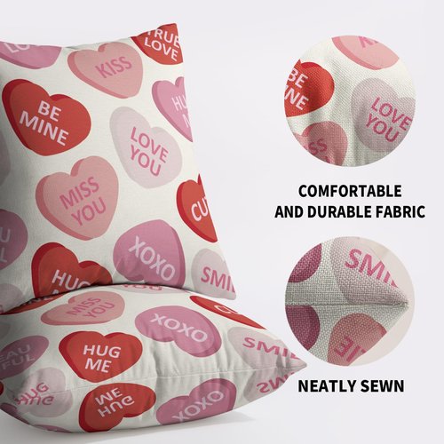 Smozenith Valentines Pillow Covers 18X18 Set of 2, Valentine's Day Pink Red Heart Print Holiday Throw Pillowcases Anniversary Decorative Outdoor Farmhouse Cushion Cases Couch Sofa Bed Decor