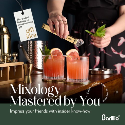 Barillio Gold Bartender Kit - Stainless-Steel Cocktail Shaker Set w/Bamboo Stand - Mixology Bar Tools w/Drink Shaker, Mixer Spoon and Muddler for Cocktails - Home Bar Accessories - 23-Pc Bar Set