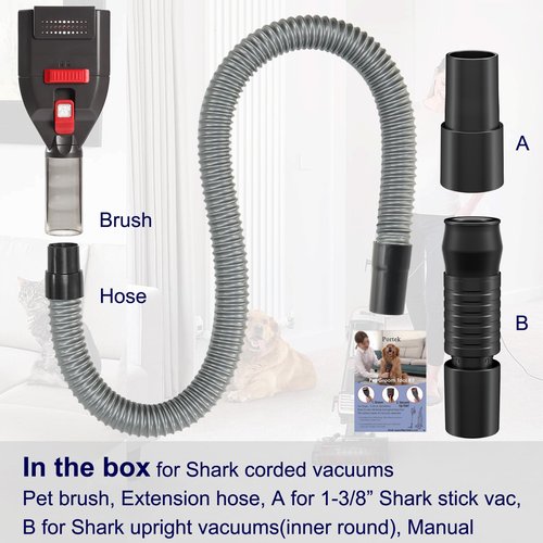 Portek Dog Brush Vacuum Attachment for Shark Navigator Lift Away NV360 Rotator NV501 Rocket HV301 HV322 Stratos AZ300..., Pet Hair Shedding Grooming Tool Kit with Extension Hose Adapters