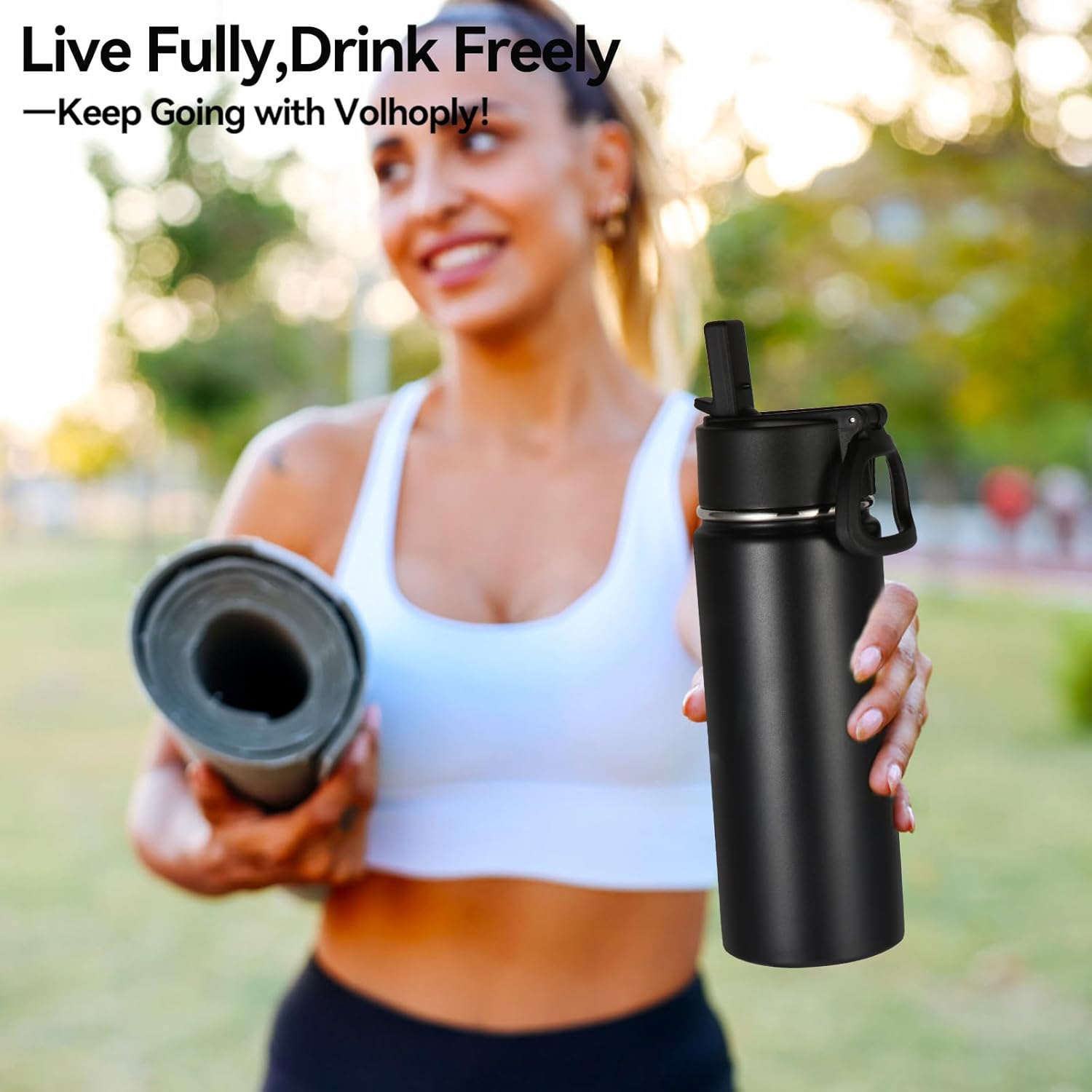 Volhoply Insulated Water Bottles - 18oz Stainless Steel Kids Flask with Straw | 2-Pack Set
