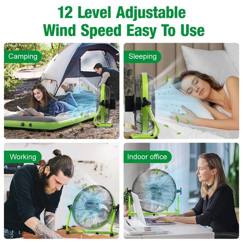 COORHEIX 12'' Solar Powered Floor Fan Rechargeble,18000mAh Battery Operated Fan 5-Blade Solar Portable Outdoor Fan 360° Tilt for Outside, Greenhouse, Camping, Shed