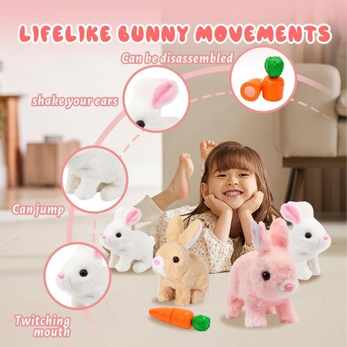 Hopping Bunny Toy - Interactive Plush Rabbit with Sounds & Jumping Ears | Easter Gift for Kids (Brown & White)