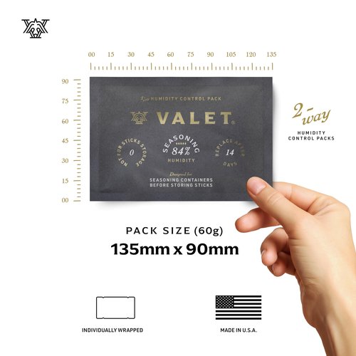 Valet 84% Two-Way Humidity Pack for Seasoning Wood Containers, 60g Humidifier Pack Prevents Leaks and Controls Moisture with Natural Craft Paper Design, Individually Wrapped