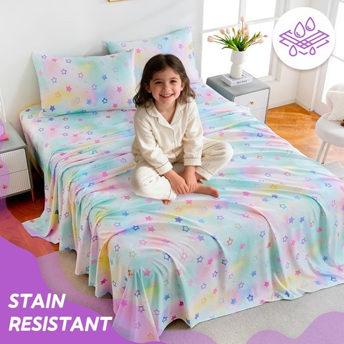 ChicView Queen Sheet Set Kids,4 Pieces Breathable Soft Microfiber Bedsheets for Child Boys Girls, Anti Pilling Deep Pockets Easy Care Bed Sheets, Stars