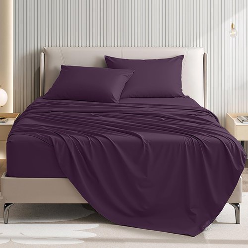 USXIBEI 4 Piece Sheet Set - Comfy Breathable & Cooling Bed Sheets Set, Soft and Wrinkle Free, Deep Pockets, Easy & Secure Fit, Hotel Luxury Bedding for Women, Men - Oeko-Tex - (Purple,Queen)