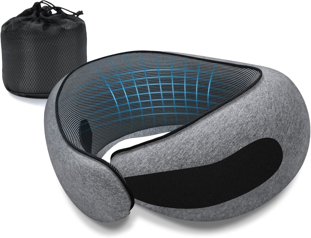 Skiennix Memory Foam Neck Travel Pillow - Ergonomic Comfort for Airplanes & Car Rides | Compact Grey Design
