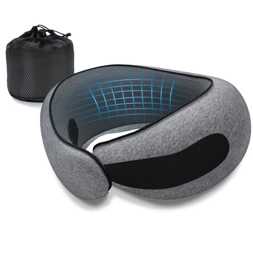 Dujuanus Neck Travel Pillows for Airplanes Memory Foam Neck Comfort Pillow Compact Ergonomic Design Sleeping Essentials for Long Flights Car Rides and Home Use (Grey)