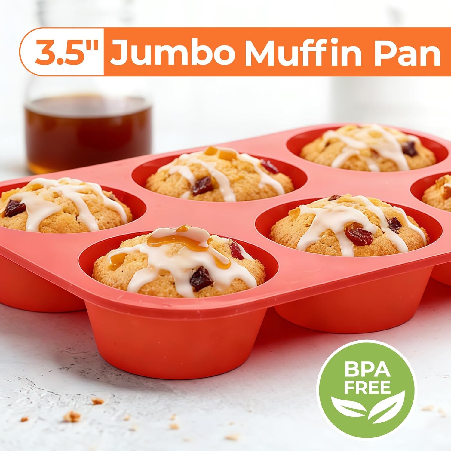 Skiennix Jumbo Muffin Pan - 6 Cup Silicone Baking Mold | 3.5 Inch Non-Stick Design