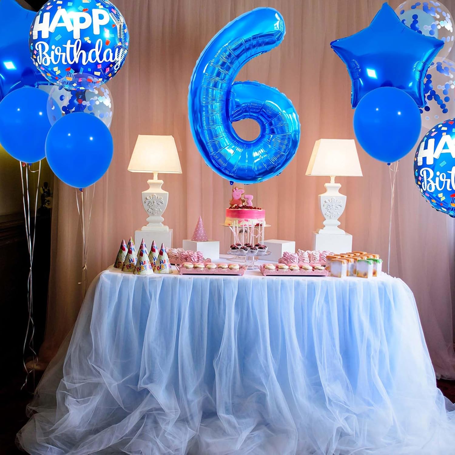 Skiennix 6 Balloon Number - Dark Blue Confetti Latex Foil Birthday Balloon for Kids' Party Decor