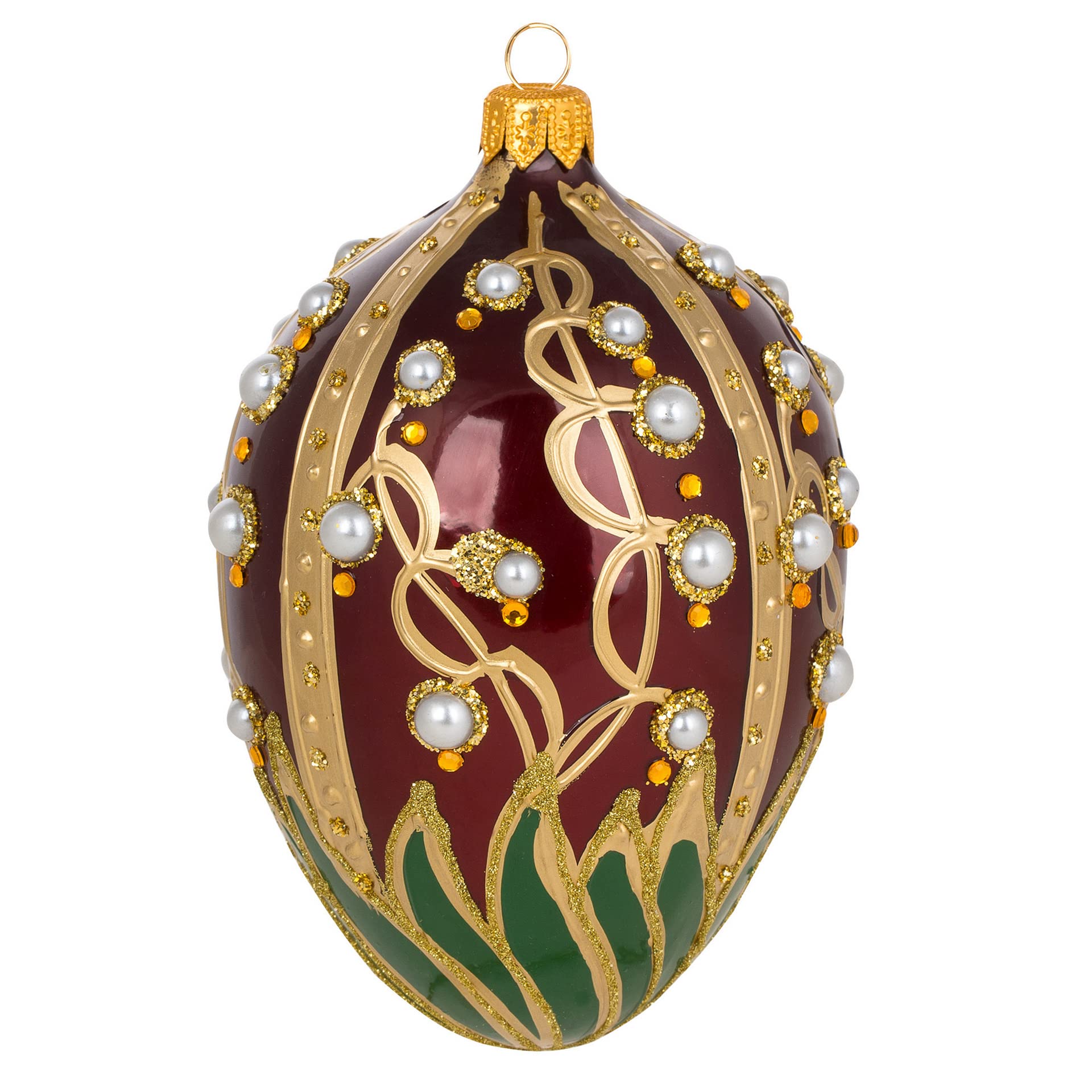 Miss Christmas Palace Collection 2025 Red and Gold Fabergé Egg 5-Inch Blown Glass Christmas Tree Ornament (Royal Tapestry Pattern)