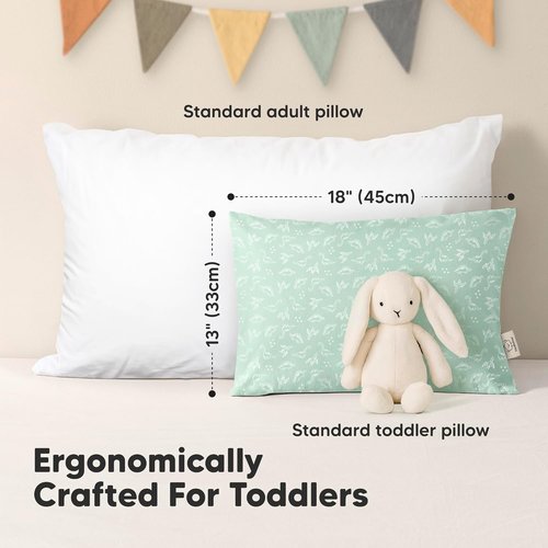 KeaBabies Toddler Pillows - Soft Organic Cotton for Ages 2-5 | 13x18 Inches, Machine Washable, DinoLand Design