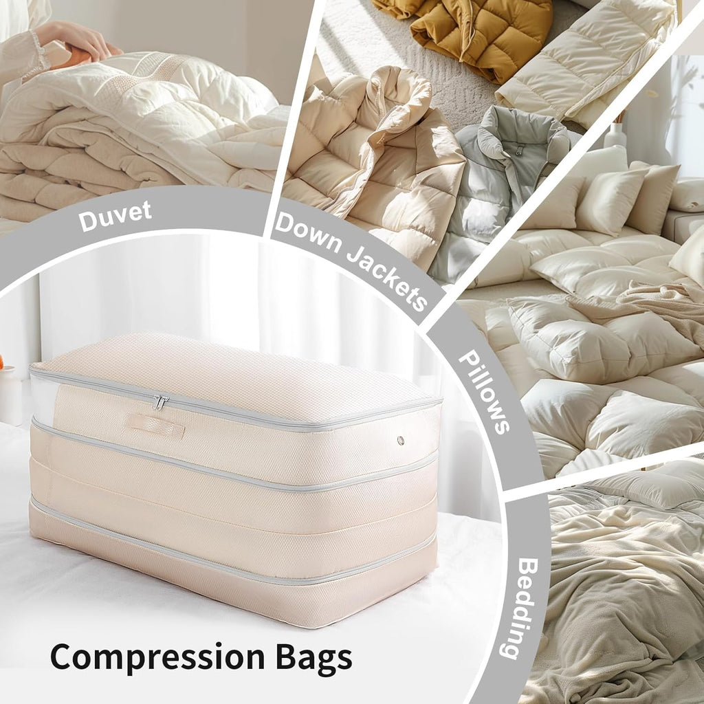 Comforter Storage Bag - Large Capacity Washable Compression Organizer | 2-Pack Beige