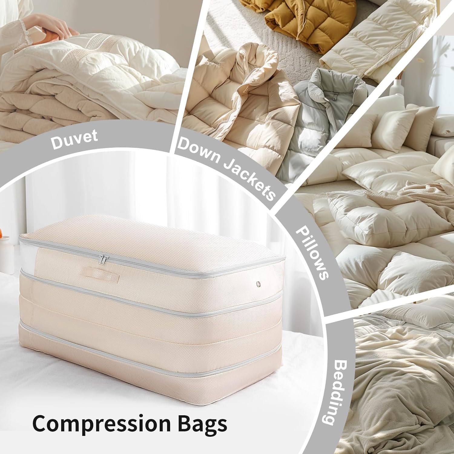 Comforter Storage Bag - Large Capacity Washable Compression Organizer | 2-Pack Beige