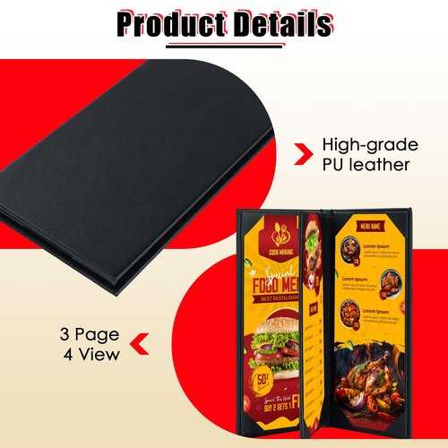 NATGAI 10 PCS 4 View Menu Covers 4.25" x 11", PU Leather Menu Cover Menu Holders, Waterproof Double View Restaurant Menu Covers, Fit for Restaurant Bar Cafe Hotel Wine List (4 View, 4.25"x11")