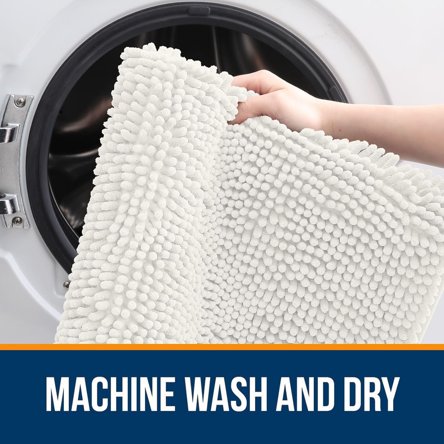 OLANLY Large Chenille Bathroom Rugs - Extra Soft & Absorbent | Quick Dry, Machine Washable, Ivory 40x32