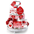 Jetec 12 Pcs Valentine's Day Tiered Tray Decor Set Heart Wood Sign XOXO Gnome Truck Rustic Farmhouse Tray Signs Table Decor for Romantic Valentine's Day Kitchen Home(Gnome with Love)
