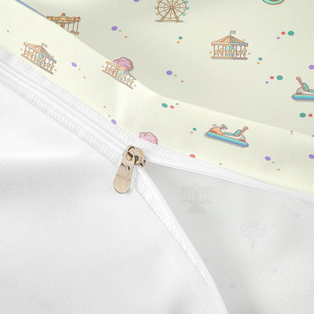 Kid Amusement Park Duvet Cover Twin Size,Hot Air Balloon and Carousel Bedding Set with 1 Pillowcase,Child Theme Comforter Cover for Teens Boys Girls Room Decor,Soft Quilt Cover