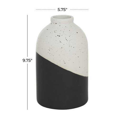 Deco 79 Ceramic Handmade Color Block Speckled Vase, 6" x 6" x 10", Black