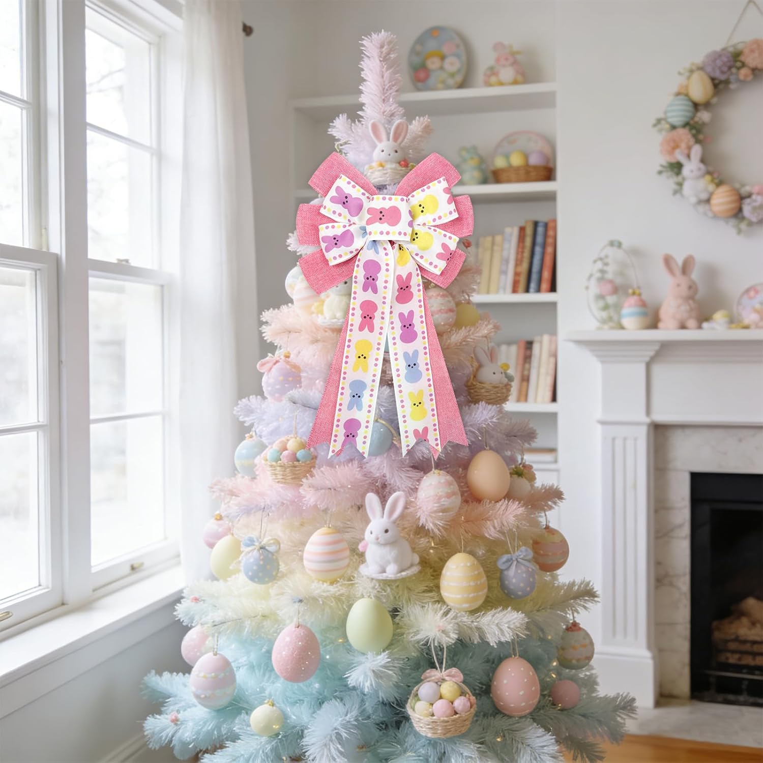 Yuubin Easter Bows - 2 Pcs Large 12x20 Inch Spring Decor with Bunny for Wreaths & Baskets