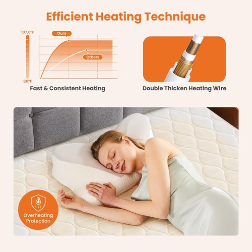 Sweetcrispy Heated Mattress Pad Queen Size (80×60″) – Dual Zone Electric Bed Warmer, 12 Adjustable Heat Settings, 12‑Hour Auto Shut‑Off, Machine Washable, ETL Certified