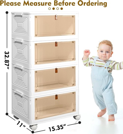 CTSNSLH 4-Tier Plastic Storage Bins - Stackable, Foldable Organizers with Lids for Home & Office