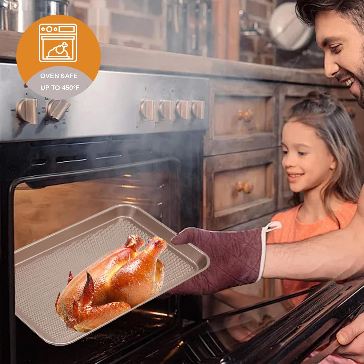 SS&CC Nonstick Baking Sheet Pan Set - 3 Carbon Steel Cookie Sheets, PFOA-Free & Oven Safe (17.5x12, 15.5x10.2, 13.5x9.5 Inch)