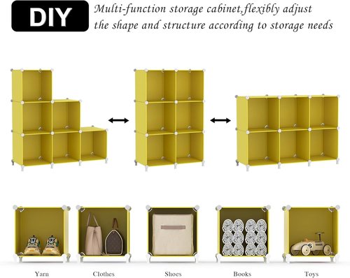AWTATOS Cube Storage Organizer - 6 DIY Stackable Closet Organizers for Bedroom | Yellow Plastic Shelving