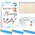 Sabary 64 Pcs Baby Shower Games Include How Big is Mommy's Belly Sign Measure Bump Game 50 Cards 10 Pencils 3 Measuring Tapes for Baby Shower Gender Reveal Party Supplies(Blue Bear)