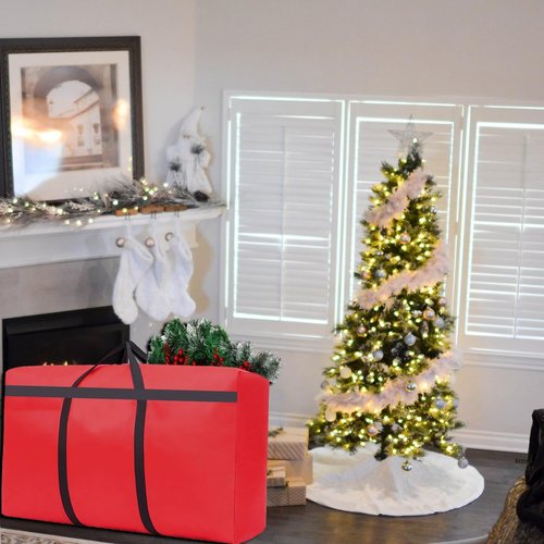 HikooLSS Christmas Tree Storage Bag - Heavy Duty 600D Oxford Fabric | 4Ft/5Ft Red Holder (39" X 12" X 24")