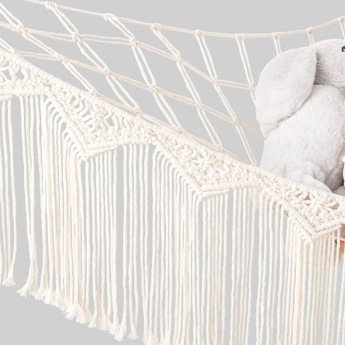 Mkono Stuffed Animal Hammock Corner Macrame Toy Storage Organizer with Tassels Boho Hanging Stuff Animals Net Large Capability Toys Display Holder for Nursery Kid Room Playroom, 2 Pieces