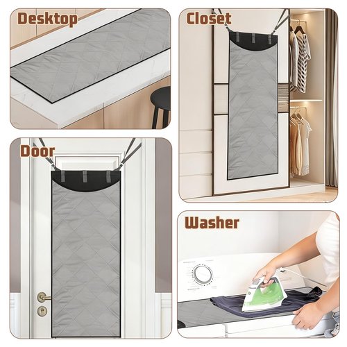 Over The Door Steamer Pad With Heat-Resistant Glove Steamer Board for Clothes Hanging Ironing Board Over The Door Portable Ironing Mat for Home And Travel Use