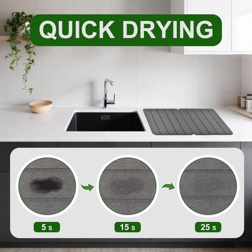 Stone Drying Mat for Kitchen Counter,2 Pack 16''x12'' Quick Dish Drying Stone Mat Kitchen,Double-sided Diatomaceous Earth Stone Drying Mat,No Moisture Residue, Stone Dish Drying Mat (Vertical Stripes)