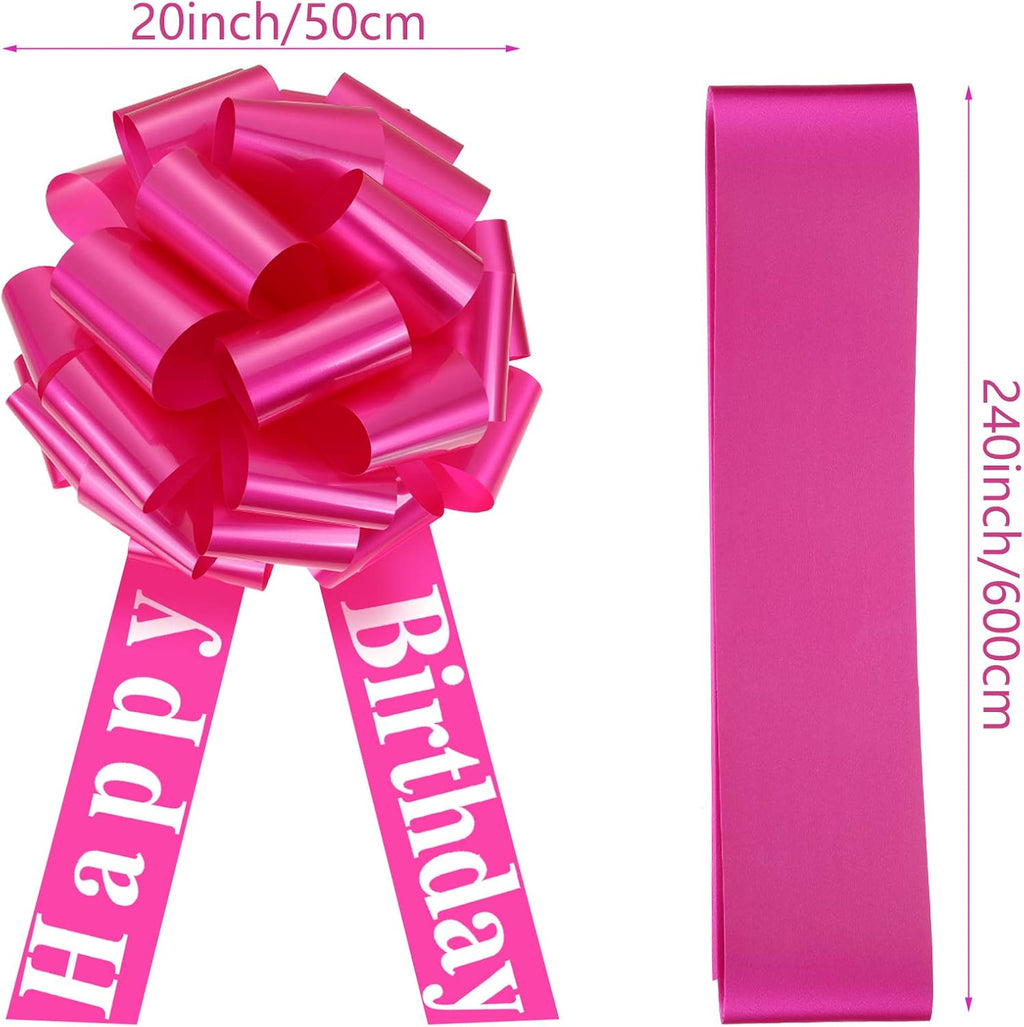 WILLBOND Large Happy Birthday Car Bow - Festive Gift Wrapping Decoration | 20 Inches, Rosy