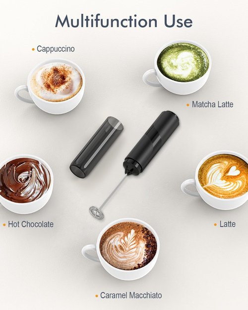 Milk Frother with Cover, Battery Operated Electric Frother, Whisk, Drink Mixer & Foamer for Coffee, Latte, Matcha, hot Chocolate