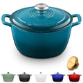 ROSSALLINI Signature Enameled Cast Iron Dutch Oven, Non-Stick Serving Pot with Tight Fitting Lid for Perfect Roasting, Baking, Sauteing, and Bread Making | 3.5Q (3.3L) - Ocean Blue