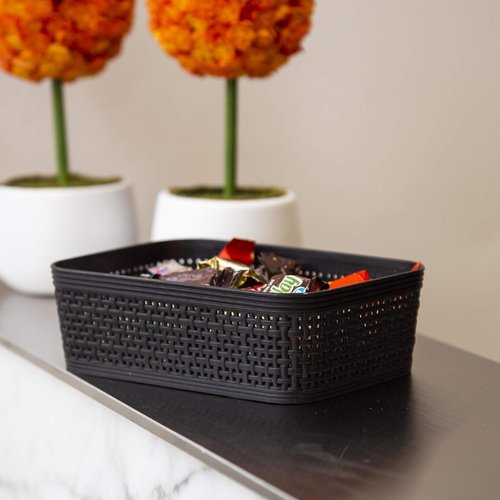 BINO Woven Plastic Basket - Stylish Space-Saving Storage | XS Black, 5-Pack | Jute Collection