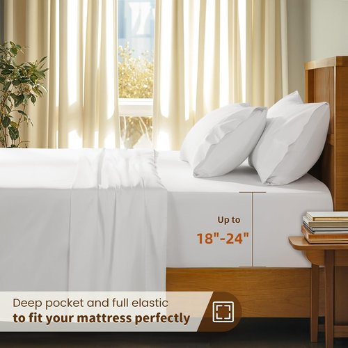 LBRO2M 100% Cotton Sheets Set Deep Pocket Up to 18"-24", 1000 Thread Count King Size 4 Pcs Bed Sheet Sets Soft Comfortable Bedding All Season (King, White)
