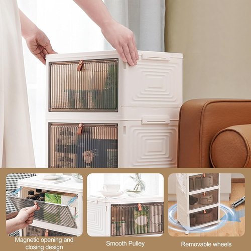 Ergocar Foldable Storage Boxes - Transparent Plastic Organizers with Lid | Stackable, Durable Design for Home & Office