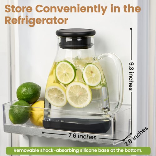 Spreccio Glass Pitcher with Lid, 68 oz(1/2 Gallon), Hot/Cold Glass Water Jug with Silicone Lid, Borosilicate Glass Carafe Wide Mouth Juice and Iced Tea Beverage Serveware (Flat)