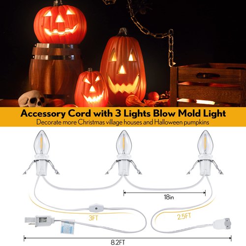 Meonum Accessory Cord with 3 LED Light Bulbs, 8.2 Ft Indoor Blow Mold Light Cord with Female Plug for Halloween Pumpkins Christmas Village Houses and Craft Projects Decoration, Warm White(4 Pack)