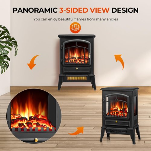 Electric Fireplace Heater with Thermostat Control, 15" Cathedral Stylish Small Fireplace Stove Heater, 3D Realistic Flame Effects, Overheating Safe Design