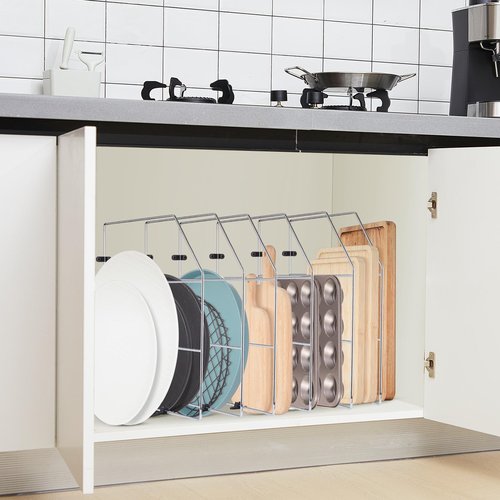 Blulu 6 Pcs Baking Sheet Organizer 18" x 20" Tray Dividers for Cabinets Kitchen Cabinet Dividers Vertical for Baking Sheets Chrome Pan Rack Storage Wires for Kitchen Cupboards (Silver)