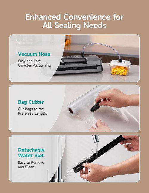 HiCOZY Vacuum Sealer - Powerful Heat Sealing Machine with 7 Automatic Modes | Compact Design, 10 Bags Included, Space Gray