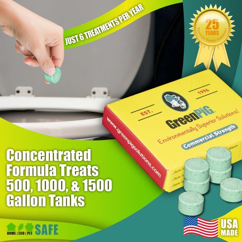 Green Pig Septic Tank Treatment Pucks – Enzyme & Bacteria-Based Treatment for Preventative Septic Maintenance, Helps Reduce Odors & Buildup, 1-Year Supply (6 Pucks)