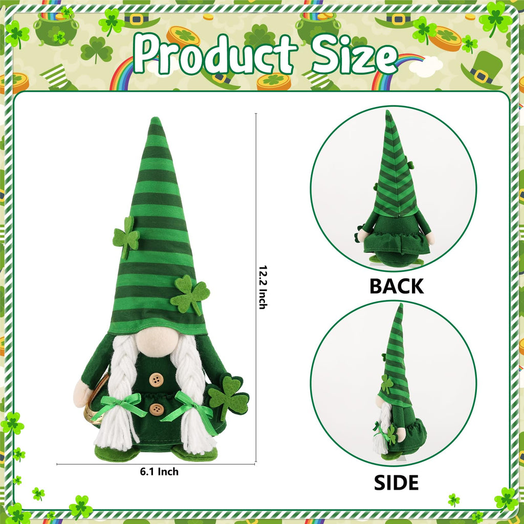 St. Patrick's Day Decor, 2 Pcs Shamrock Gnomes Plush Handmade Green Irish Gnome Scandinavian Tomte Leprechaun Home Table Centerpiece, Office Irish Gifts