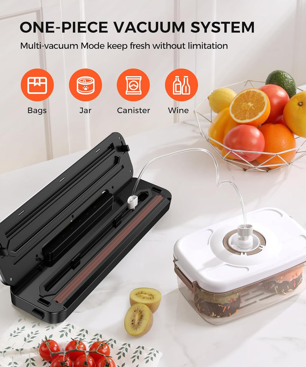 Vacuum Sealer Machine - 6-in-1 Dry/Moist Modes & Digital Timer | Compact Design with 10 Bags (Black Silver)