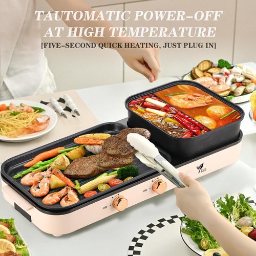 2026 Electric Hot Pot with Grill,2-10 People Indoor Hot Pot 2 in 1 Multi-function Smokeless Shabu-Shabu Hotpot Korean BBQ Grill for Simmer,Separate Dual Temperature Contral